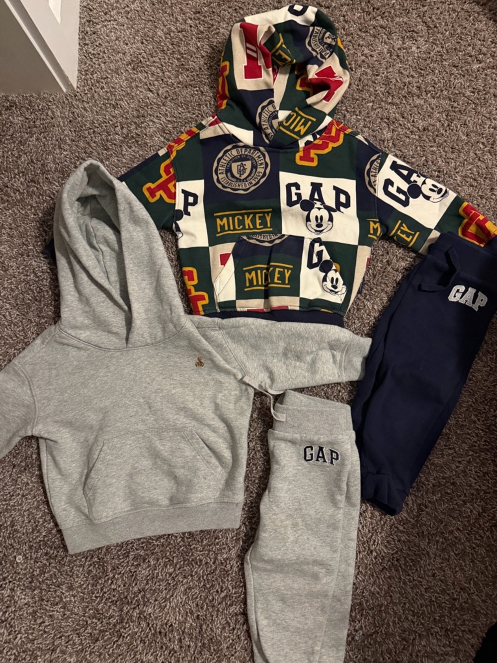 GAP Multi-Color Mickey Patchwork Hoodie with Grey and Navy GAP Sweat Set